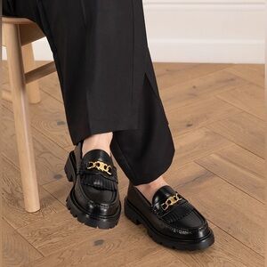Celine Margaret Triomphe Black Leather Loafers with Gold Accent size 40 us 9